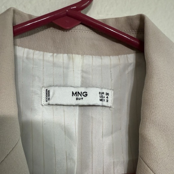 Mango MNG Blazer Small‎ 4 Tan Cream Double Breasted Lined Jacket Oversized Fit - Picture 2 of 8